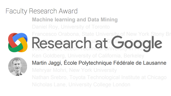 Martin Jaggi Wins 2016 Google Faculty Research Award
