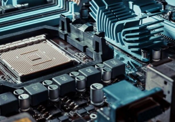 motherboard on a table close-up. bright light